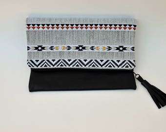Folded pouch with leather black Inca