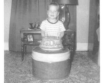 Vintage Snapshot "Kathy's Birthday Cake" Cute Little Girl With Her Birthday Cake Found Vernacular Photo