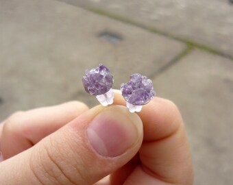 Amethyst earrings Stainless steel earrings Stone stud earrings Small studs Amethyst stud earrings Small purple studs Amethyst stone studs