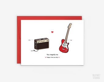 Cute Guitar and Amp Love Card, Valentine's Day Card, Anniversary Card, I Love You Day Card