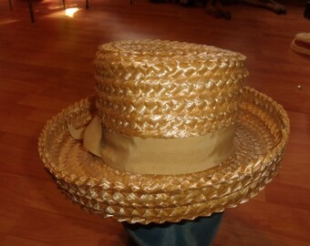 vintage ladies hat strawlike high top rolled brim dovedown