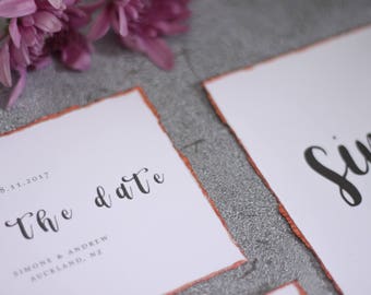 Rose Gold Deckled Edge Wedding Invitation Suite