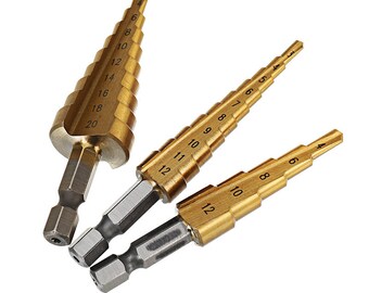 Drillpro 3Pcs 1/4 Inch Hex Shank HSS Titanium Coated Step Drill Bit Set 3-12/4-12/4-20mm U.S.A Seller Fast Shipping