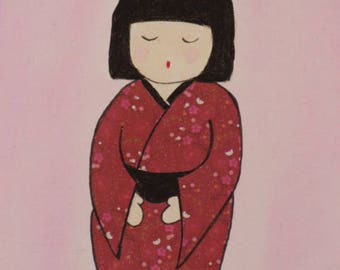 KOKESHI 1 - acrylic on canvas frame