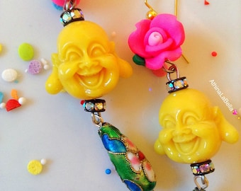 Buddha Earrings - Buddha Jewelry - Flower Earrings - Flower Jewelry - Boho Earrings - Boho Jewelry - Kitsch Jewelry - Kawaii Jewelry