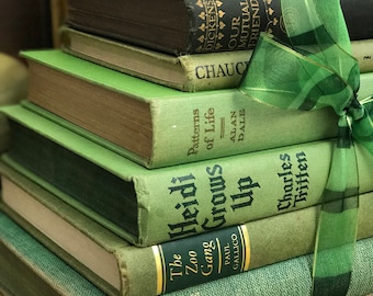 Green Vintage Books | Green Books | Decorative Green Books | Vintage Books | Green Book Stack | Books Stack | Custom Sourced Green Books