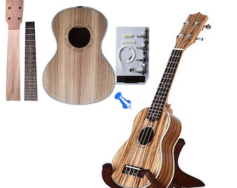 Make Your Own Four Strings 23 Zebrano Concert Ukulele DIY Hawaii Ukulele Kit