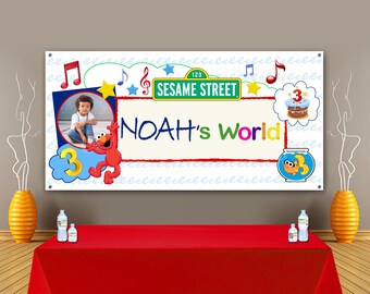 Elmo Birthday Backdrop, Elmo's World, Sesame Street Personalized Banner, Photo Props, Girl Birthday, Boy Birthday, Birthday Banner. Elmo