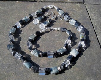 Agate, Tourmaline and Crystal Necklace, Bracelet and Earring Set