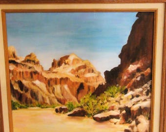 Vintage Desert Canyon Scene/Oil On Canvas/ Sand/Canyon/ Signed J.Baser
