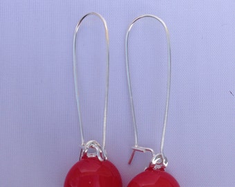 Red Fused Glass Sterling Silver Danglies Earrings