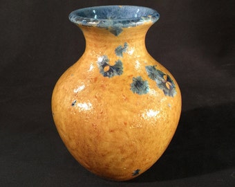 Wheel Thrown Vase with Gold and Blue Crystalline Glaze