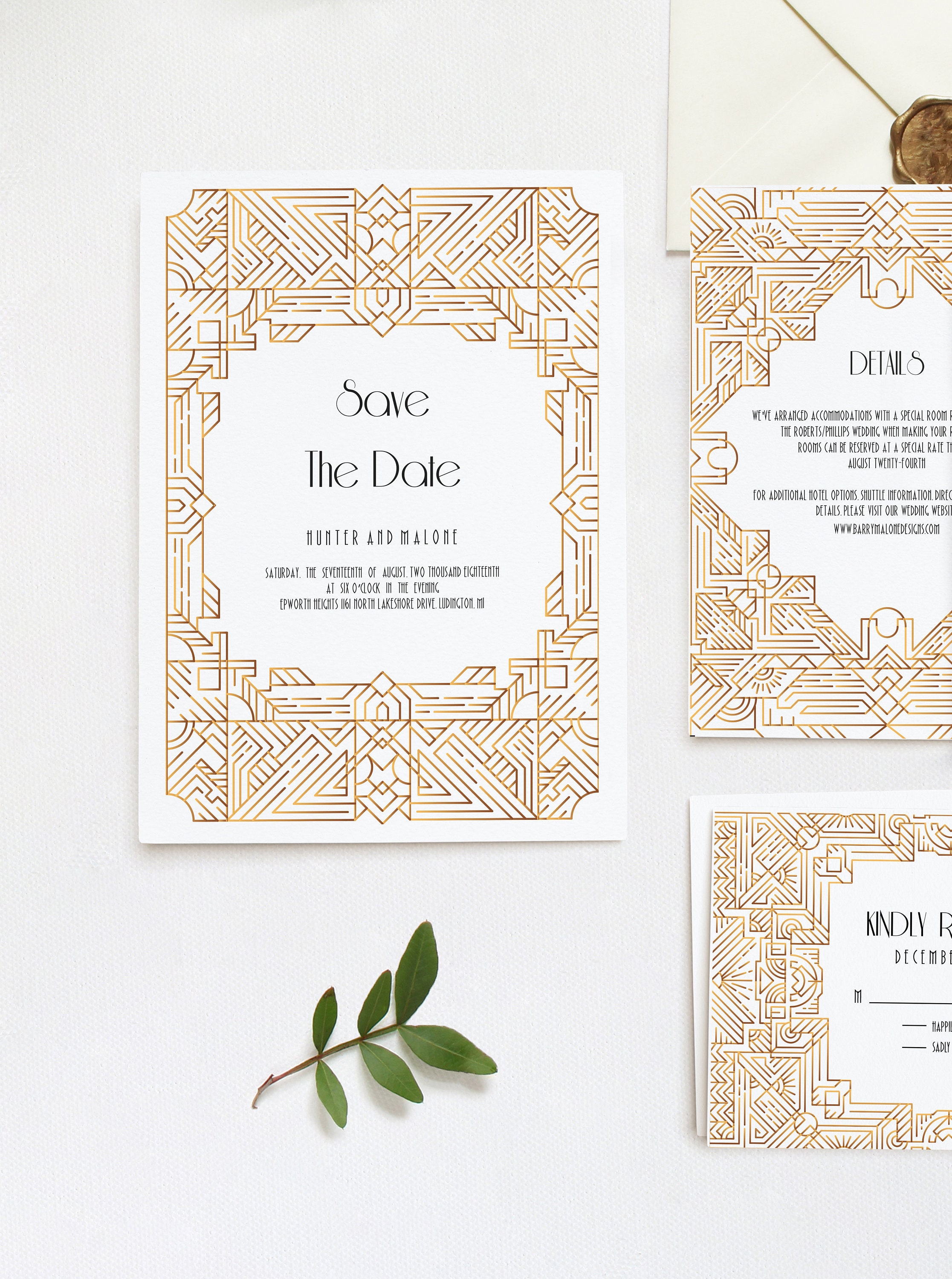 art deco save the date template wedding invitation gatsby