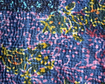 GALAXY - Kantha INDIGO tapestry REVERSIBLE picnic rug magic carpet / vegan Indian handmade textile throw / bohemian baby play mat