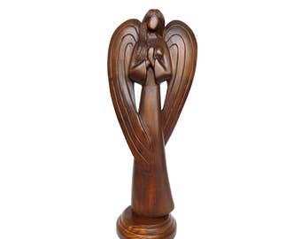 Wood sculpture Guardian Angel hand carved sculpture Christmas gift boho home decor