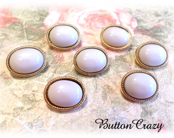 7 White and Gold Shank Buttons 9/16 Inch Buttons for Sewing Crafts Scrapbooking Cardmaking Jewelry