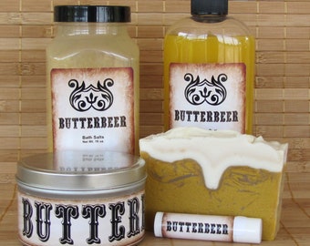 Butterbeer Spa Gift Set - Bath Salt, Soy Candle, Soap, Bubble Bath and Lip Balm