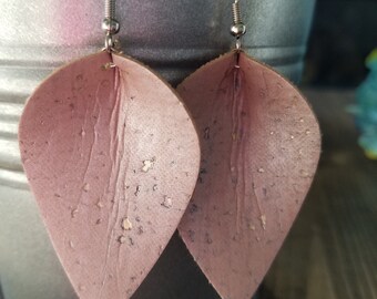Blush cork leaf or teardrop earrings