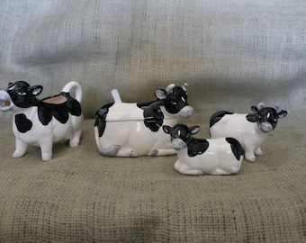 Cow Sugar, Creamer and Salt & Pepper Shaker
