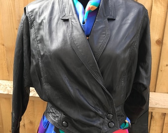 Vintage real soft leather batwing 1980s jacket blouson retro