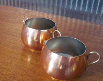 Vintage 70's Copper Cream and Sugar Bowl Set with Gold Tone Handles - Copper Sugar Bowl - Copper Coffee Set - Copper Kitchen Set