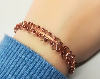 Bohemian copper bracelet, bangle bracelet lace, wire wrapped copper jewelry