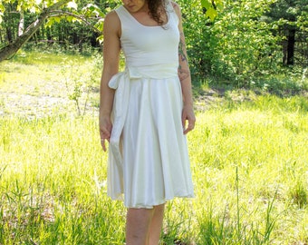 Gardenia Dress - Organic Wedding Gown - Hemp Silk and Organic Cotton - Made to Order - Rustic Wedding - Boho Chic - Sleeveless Knee Length
