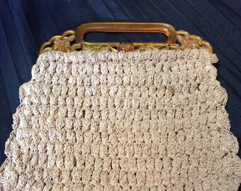 Captivating Cord Purse with Lucite Carved Handle