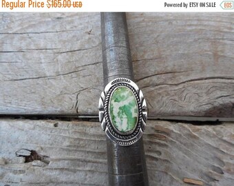 ON SALE Beautiful and unusual turquoise ring handmade in sterling silver with a natural Pilot Mountain turquoise stone