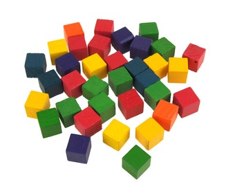 Multi-Colored Wooden Cube Blocks, 1/2-inch, 35-Piece