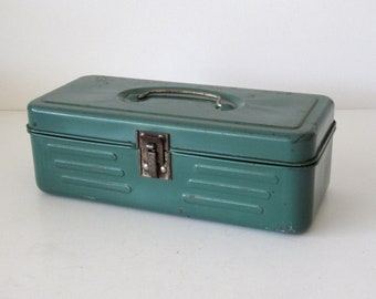 Small Vintage Green Metal Tool Box
