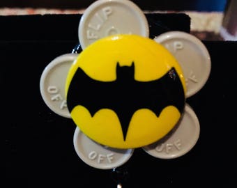 Name badge reel nurse badge recycled medication caps badge holder BATMAN gray yellow
