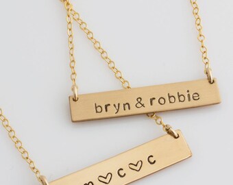 Personalized Bar Necklace, Hand Stamped Bar Necklace, Custom Name Plate, 14K Gold Fill, Sterling Silver, LEILAjewelryshop, N248