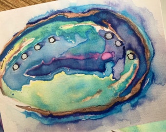 Seashore Note Card Set with Envelopes Beautiful Watercolor Abalone Shell