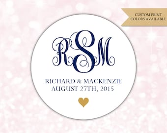 Wedding monogram stickers - Wedding envelope seals - Monogram stickers - Monogram labels (RW046)