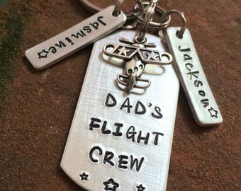 Pilot Dad Keychain--with Kids' Names--Dad's Flight Crew--Gift for Pilot--Air Force Dad--Fighter Pilot Dad--Airline Pilot Keychain