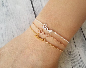 Delicate charm bracelet, Love word bracelet, Friendship bracelet, Steel bracelet, Valentine bracelet, Minimal bracelet, Chain link bracelet