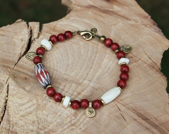 ethnic Nomad bracelet-Indian artisan glass, bone, wood, brass
