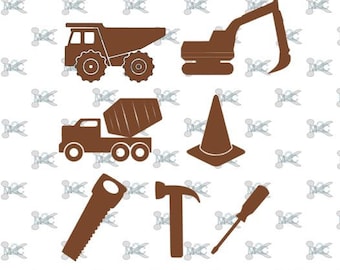 Dump Truck SVG , Excavator Svg , Cement Truck Svg , Cone Svg , Screwdriver Svg, Hammer Svg, Saw Svg Construction Svg Design Silhouette