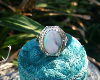 14k Gold Art Deco Style Opal Ring Size Size 6