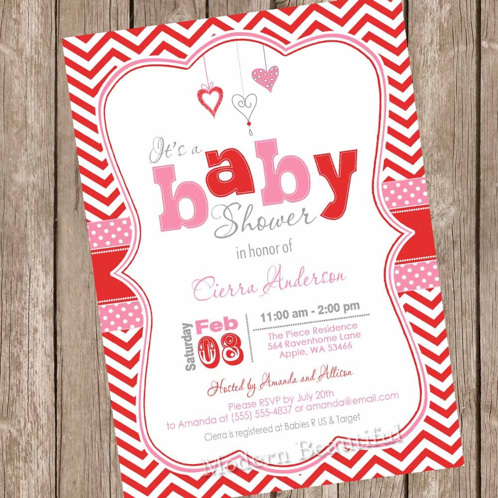Valentine's Day Baby Shower Invitation pink red