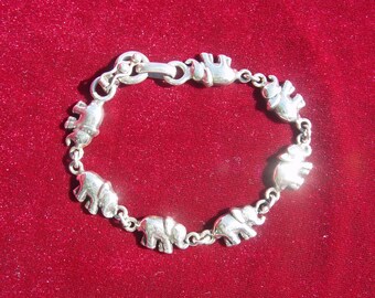 Vintage Sterling Silver Elephant Link Bracelet
