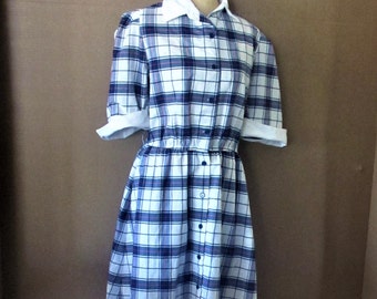 Dress Miss Joni Vintage Blue/red/white plaid short Sleeves Shirt Waist Dress Size 16 1/2