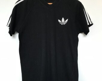 Vintage 90's Adidas Trefoil Logo V-neck Ringer Stripe T-shirt / Black