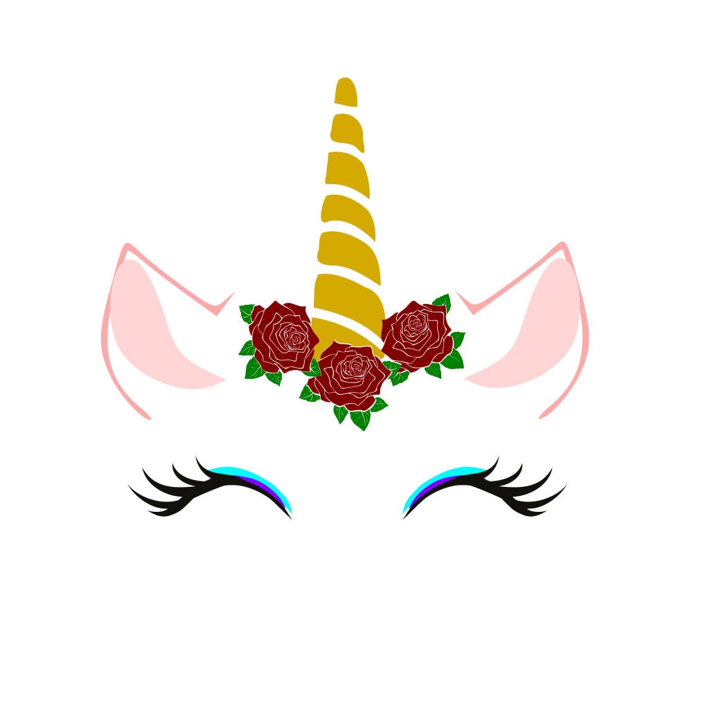 Unicorn Face w/ Flowers Roses SVG Design Cutting File