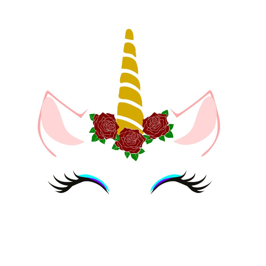 Download Unicorn Face w/ Flowers (Roses) SVG Design Cutting File ...