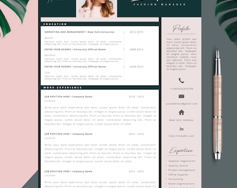 Fashion Resume, CV Template, Resume Template, Creative Resume, 2 Page Resume, Instant Download, Editable in MS Word and Pages + Cover Letter