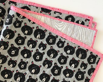 Bear and Wood Grain Whole Cloth Baby Crib Quilt