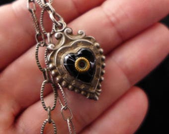 Antique French Heart Charm Stanhope Necklace