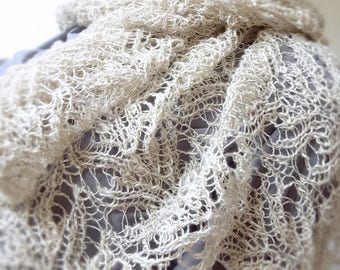 Handknitted Linen Lacy Bactus Scarf, Womens Boho shawl, Knitted shawl, Hand knitted shawl, Hand knitted wrap, Knitted bactus, Linen bactus